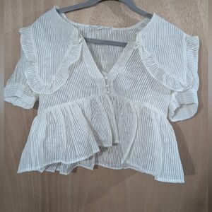 Anthropologie White Ruffled Blouse